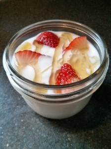 My favorite way to eat Greek yogurt - fresh fruit and a little honey. Mmmmm!